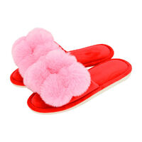 Annabel Trends Pom Pom Slippers Cosy Luxe Cherry