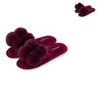 Annabel Trends Pom Pom Slippers - Cosy Luxe - Mulberry