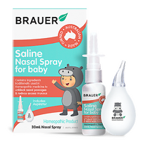 Brauer Baby Saline Nasal Spray 30ml With Aspirator Unblock Nasal Passages