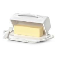 Butterie Flip-Top Butter Dish with Matching Spreader - White 23x14x8cm