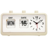 Leni Flipper Table Alarm Clock manual flip Day & Date - Cream - 11 x 20 x 5cm