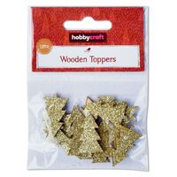 Mini Wooden Glitter Tree Shapes (6 packs of 12 gold trees)