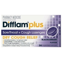 Difflam Plus Sore Throat and Cough Lozenges Blackcurrant 24