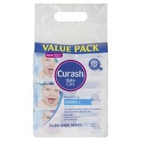 Curash Baby Wipes Soap Free 3 x 80 Pack Gently Cleanses And Kind To Skin