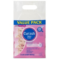 Curash Baby Wipes Fragrance Free 3x80 Pack Alcohol Free and pH Balanced