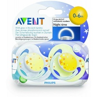Philip Avent - Silicone Soother Night 0-6 Months BPA Free 2 Pack, Varied Designs