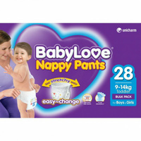Babylove Nappy Pants Toddler 9-14kg - 28 Pack 360 Stretchy Nappy Pants