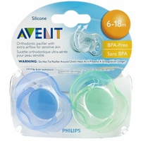 Philip Avent - Silicone Soother Clear BPA Free, 6 -18 Months 2 Pack