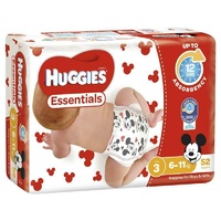 Huggies Essentials Size 3 6-11kg 52 Nappies 12hrs Leakage Protection