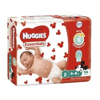 Huggies Essentials Size 2 4-8kg 54 Nappies 12hrs Leakage Protection