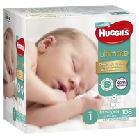 Huggies Jumbo Ultimate Newborn 108 Pack 12hrs Leakage Protection
