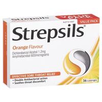 Strepsils Soothing Lozenges Orange 36pk Sore Throat Double Antibacterial