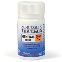 Schuessler Tissue Salts Comb 12 General Tonic 125 Tablets Mental Fatigue Strain