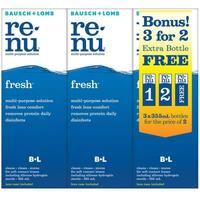 Bausch & Lomb Renu Fresh 3-for-2 355ml Fresh Lens Removes Proteins Disinfect