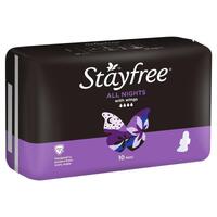Stayfree All Night Sanitary Pads With Wings 10 Pack