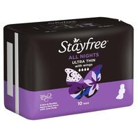 Stayfree Ultra Thin All Night Sanitary Pads With Wings 10 Pack