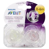 Avent Soother Translucent 0-6 Months BPA Free 2 Pack Orthodontic