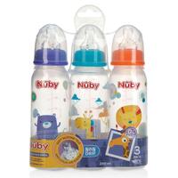 Nuby Printed Non Drip Feeding Bottles 240ml 0+ Months 3 Pack