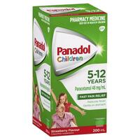 Panadol Children 5-12 Years Fever & Pain Relief Strawberry Flavour 200mL