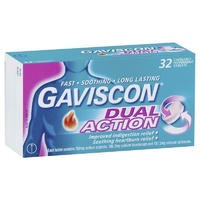 Gaviscon Dual Action Chewable Tablets Heartburn & Indigestion Relief 32 Pack