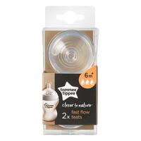 Tommee Tippee Closer to Nature Fast Flow Teats, 2 Pack, 6m+