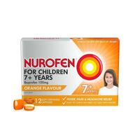 Nurofen For Children 7+ Chewable Capsules 100mg Ibuprofen Orange 12 pack