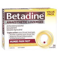 Betadine Sore Throat Lozenges Anaesthetic Honey & Lemon Flavour 36 Pack