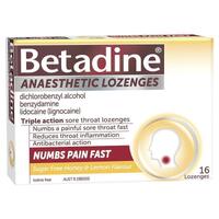 Betadine Sore Throat Lozenges Anaesthetic Honey & Lemon Flavour 16 Pack