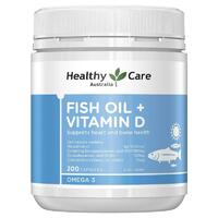 Healthy Care Fish Oil + Vitamin D 200 Capsules Support Heart Bone Health