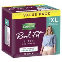 Depend Women Real Fit Underwear Super Extra Large 16 Bulk Pack