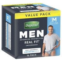 Depend Men Real Fit Underwear Medium 16 Bulk Pack