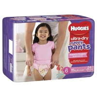 Huggies Ultra Dry Nappy Pants Size 6 15kg & Over Girl 24 Pack Stretchy Waistband
