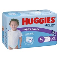 Huggies Ultra Dry Nappy Pants Size 5 12-17kg Boy 26 Pack Stretchy Waistband