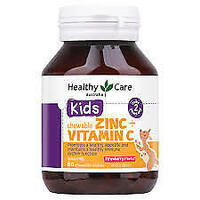 Healthy Care Kids Zinc + Vitamin C 60 Chewable Tablets Relieve Cold Symptoms