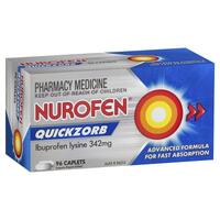 Nurofen Quickzorb Pain Relief Caplets 96 pack Ibuprofen Lysine 342mg