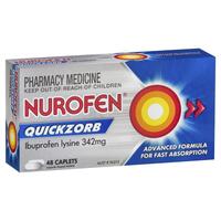 Nurofen Quickzorb Pain Relief Caplets 48 pack Ibuprofen Lysine 342mg