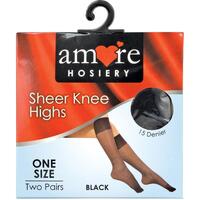 Amore Hosiery Knee High Black 15 Denier One Size 2 Pack