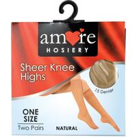 Amore Hosiery Knee High Natural 15 Denier One Size 2 Pack