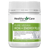Healthy Care Pure Vegan Iron + Energy Plus 60 Tablets Relueve Sress Symptoms