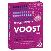 Voost Hydrate Apple + Berry Effervescent Tablets 60 Pack Relieve Dehydration