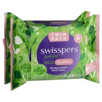 Swisspers Eco Sensitive Biodegradable Facial Wipes Twin Pack 2 x 25 Wipes