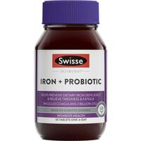 Swisse Iron + Probiotic 30 Tablets Help Relieve Tiredness and Fatigue