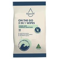 CleanLIFE On The Go 2 In 1 Wipes 15 Pack