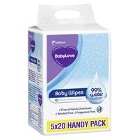 Babylove Baby Water Wipes 20x5 Bulk Pack