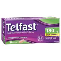 Telfast Hayfever Allergy Relief 180mg Antihistamine Tablets Non-Drowsy - 10 Pack