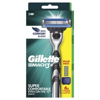 Gillette Mach3+ Razor Replacement Cartridges 1 Handle 6 Cartridges Shave Care