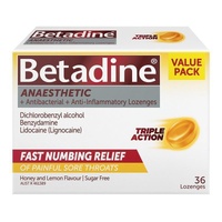 Betadine Sore Throat Anaesthetic Honey & Lemon 36 Lozenges