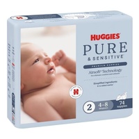 Huggies Pure and Sensitive Nappies Size 2 (4-8 Kg) 74 Pack