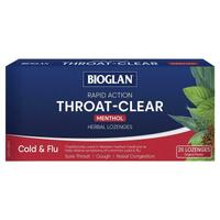 Bioglan Rapid Action Throat Clear Menthol 20 Lozenges Sore Throat