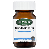 Thompsons Organic Iron 24mg 30 Tabs Support Healthy Iron Levels